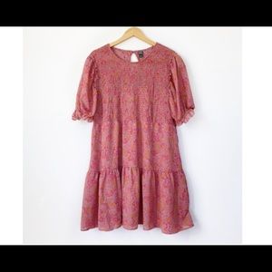 Pink floral short sleeve dress